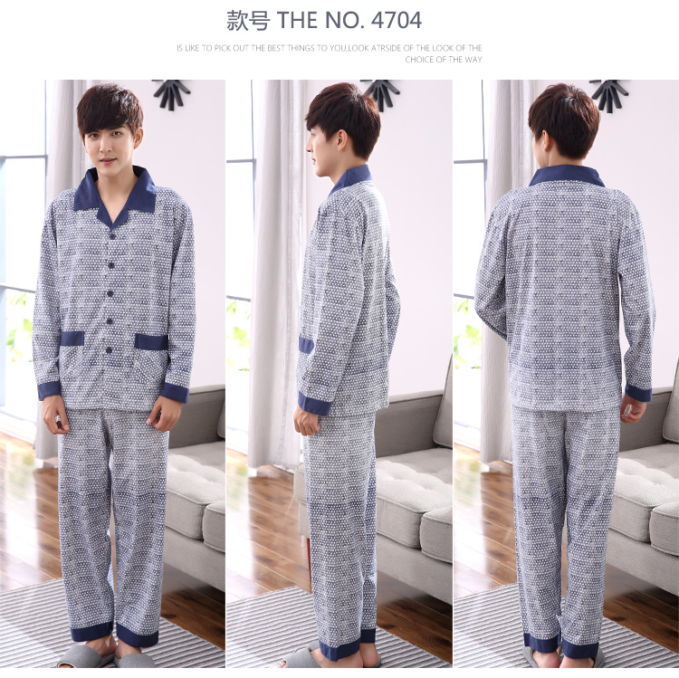 Đồ ngủ nam cho nam mùa xuân và mùa thu cotton dài tay cho nam mùa hè cotton cộng với chất béo cỡ lớn trung niên phù hợp với dịch vụ gia đình đồ pijama nam trung niên