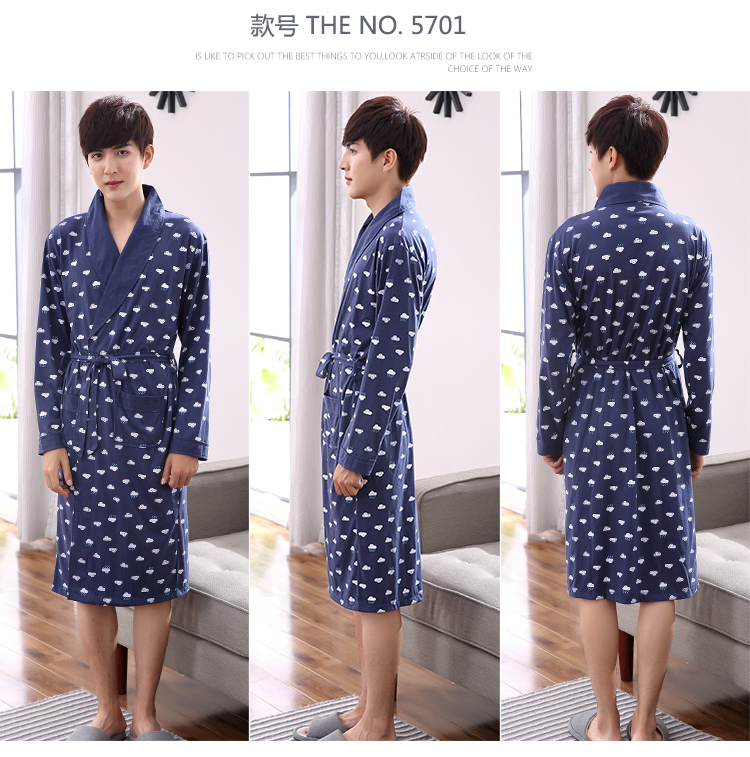 Áo choàng tắm cho người trung niên áo ngủ nam dài tay áo choàng tắm dài tay nam mùa xuân và mùa thu cotton đồ ngủ cotton áo ngủ trẻ em