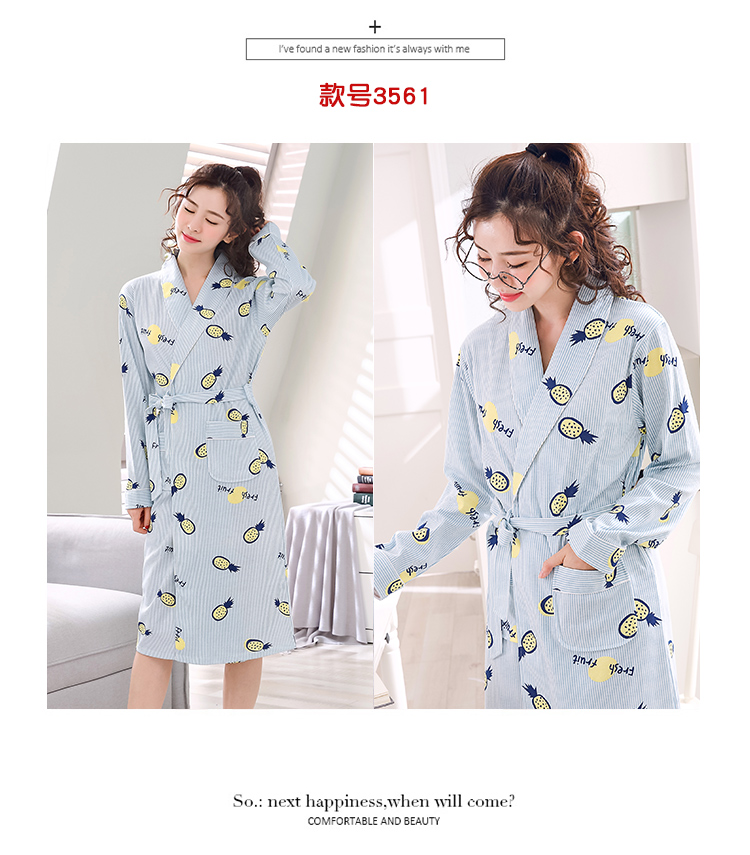 Áo ngủ nữ mùa xuân và mùa thu cotton dài tay đồ ngủ nữ cotton nhà dịch vụ mỏng khí chất thanh lịch áo choàng tắm XL đồ pijama nam
