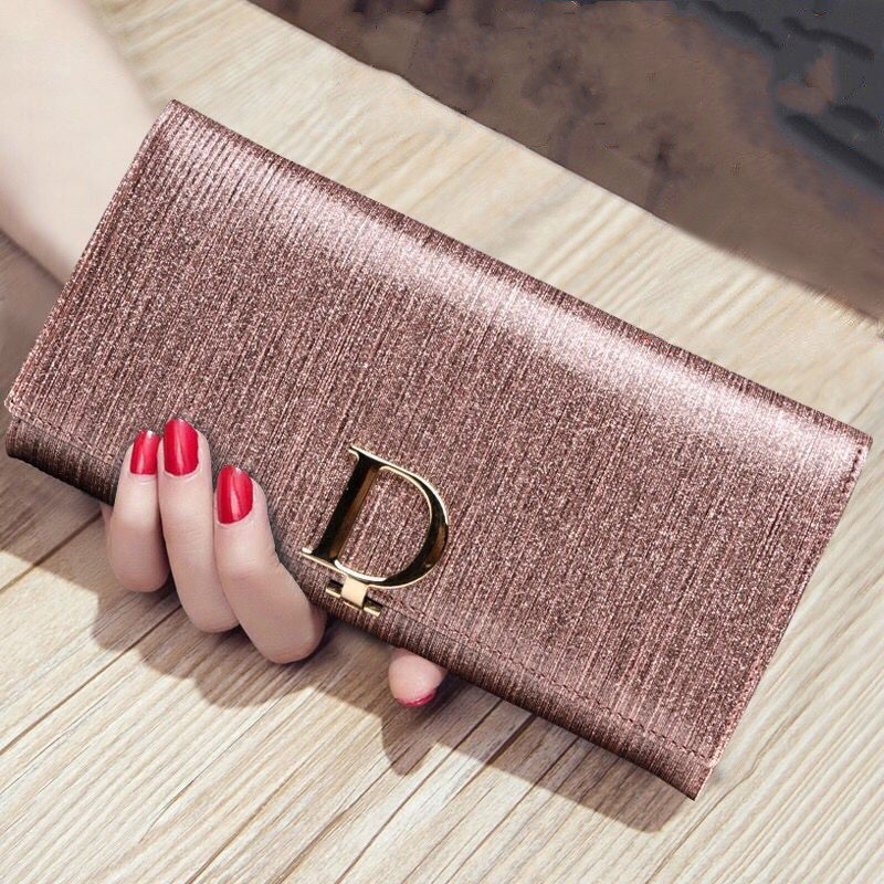 High-end long wallet women's large capacity 2021 new fashion multi-card slot folding small pouch D buckle temperament wallet