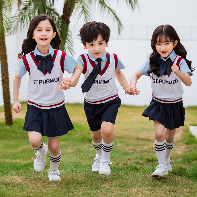 Kindergarten Garden Suit Summer Clothing Inglém Wind Children Graduation Class Clothes Summer Short Sleeves Elementary School Uniforms 61 Performance Clothing