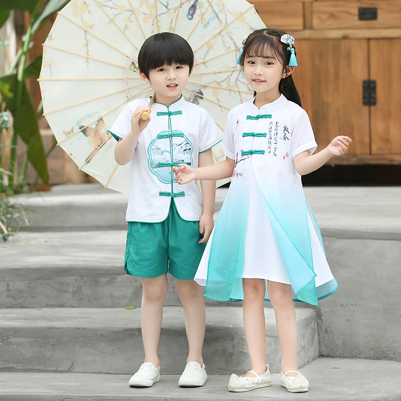 Children's Tang Costume Kindergarten Garden Wear 61 Performance to the Summer Costume National Wind Male And Female Chinese Wind Performance Out of the Han Chinese