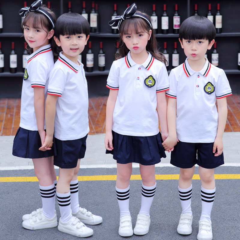 Kindergarten summer wear boys and girls sportswear white T-shirt primary school uniform children's class uniform cotton suit