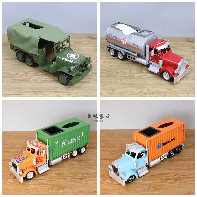 American Engine Day Post Iron Art Container Tissue Box Swing Piece Creative Cigarette Ash Tray Tabletop Personality Toilet Paper Box Iron