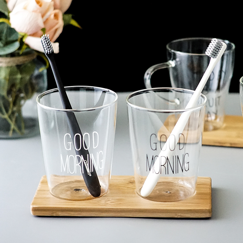Washing Cup Set English Tooth Cup Bathroom Sanitary Ware Glass Water Cup Toothbrush Cup Holder Couple Mouthwash Cup