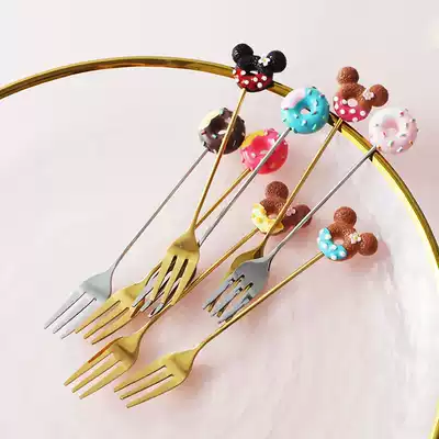4 pieces cartoon fork stainless steel Three tooth fruit fork children dessert fork cake fruit fork small fork