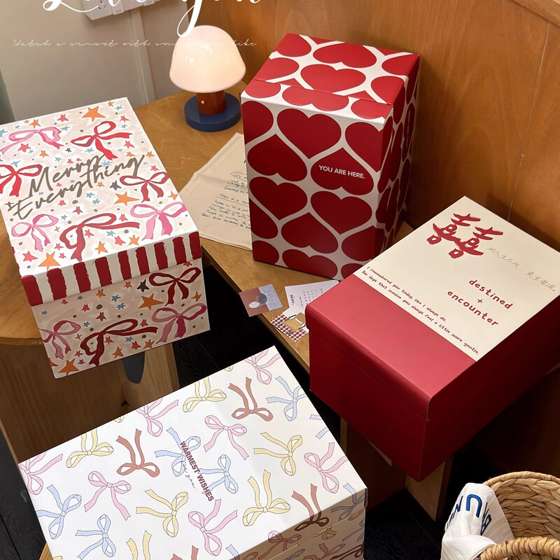 Holiday Gift Box Red Bow Heart Gift Box Women's Gift Set New Year's Gift Housewarming Tableware Packaging