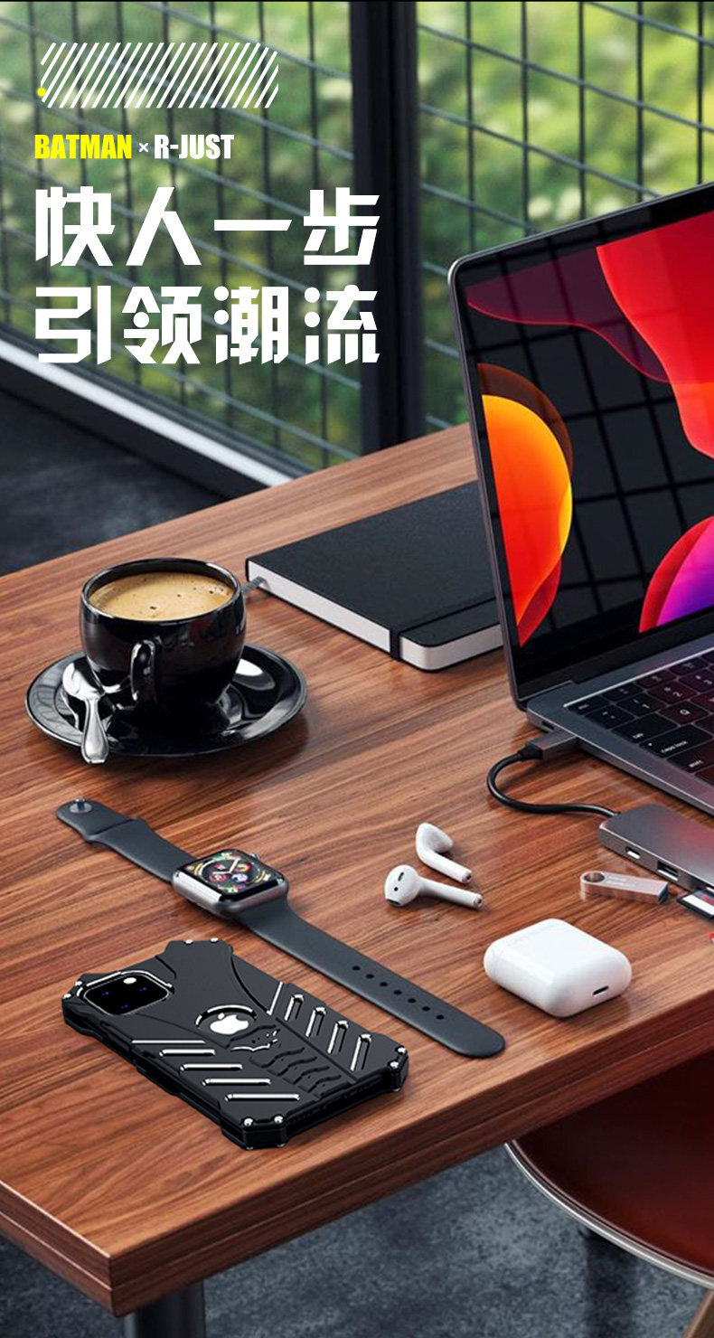 R-Just Batman Shockproof Aluminum Shell Metal Case with Custom Batarang Stent for Apple iPhone 11 Pro Max & iPhone 11 Pro & iPhone 11