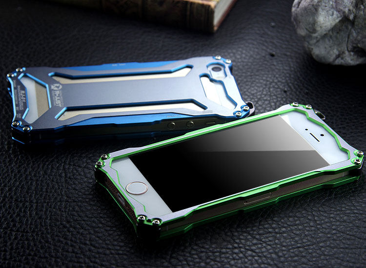 R-JUST GUNDAM Aerospace Aluminum Contrast Color Shockproof Metal Shell Outdoor Protection Protective Case for Apple iPhone SE/5S/5C/5