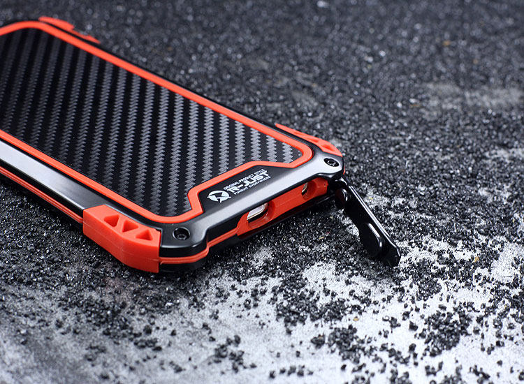 R-JUST Amira Heavy Duty Dirtproof Shockproof Rainproof Aluminum Metal Bumper Carbon Fiber Back Cover Case for Apple iPhone 6S/6 & iPhone 6S Plus/6 Plus & iPhone SE/5S/5