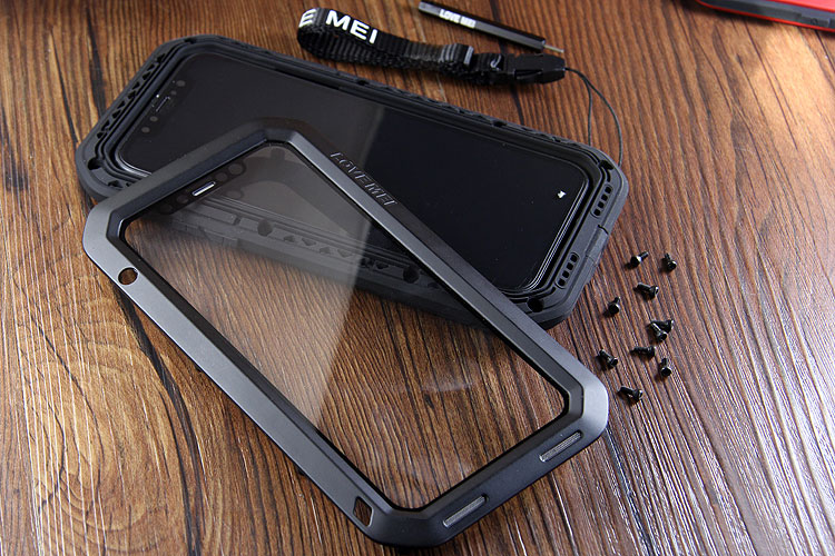 LOVE MEI Powerful Water Resistant Shockproof Dust/Dirt/Snow Proof Aluminum Metal Outdoor Gorilla Glass Heavy Duty Case Cover for Apple iPhone X