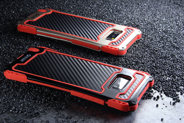 R-Just Amira Heavy Duty Dirtproof Shockproof Rainproof Aluminum Metal Bumper Carbon Fiber Back Cover Case for Samsung Galaxy Note 8