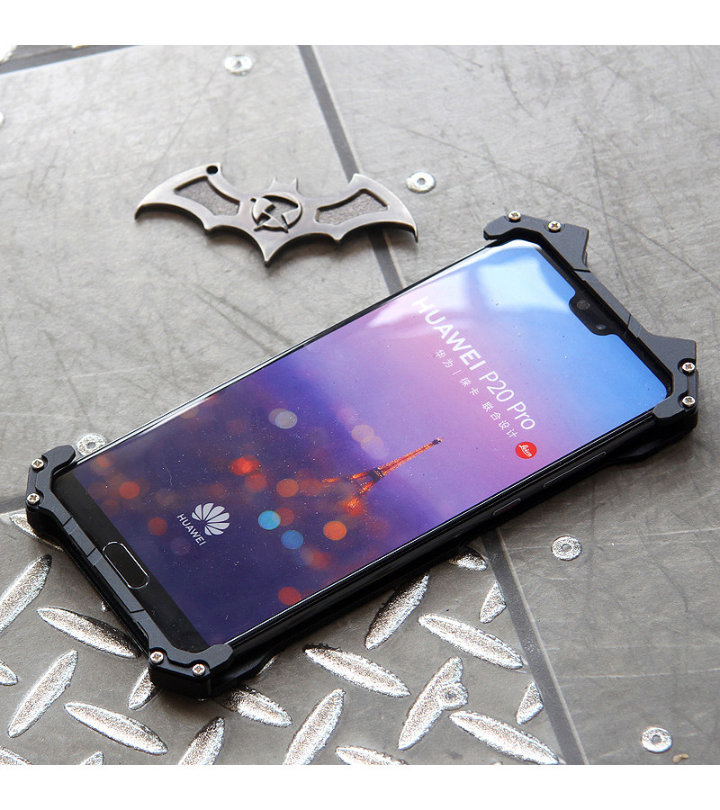 R-Just Batman Shockproof Aluminum Shell Metal Case with Custom Batarang Stent for Huawei P20 & Huawei P20 Pro & Huawei P20 Lite & Huawei nova 3e