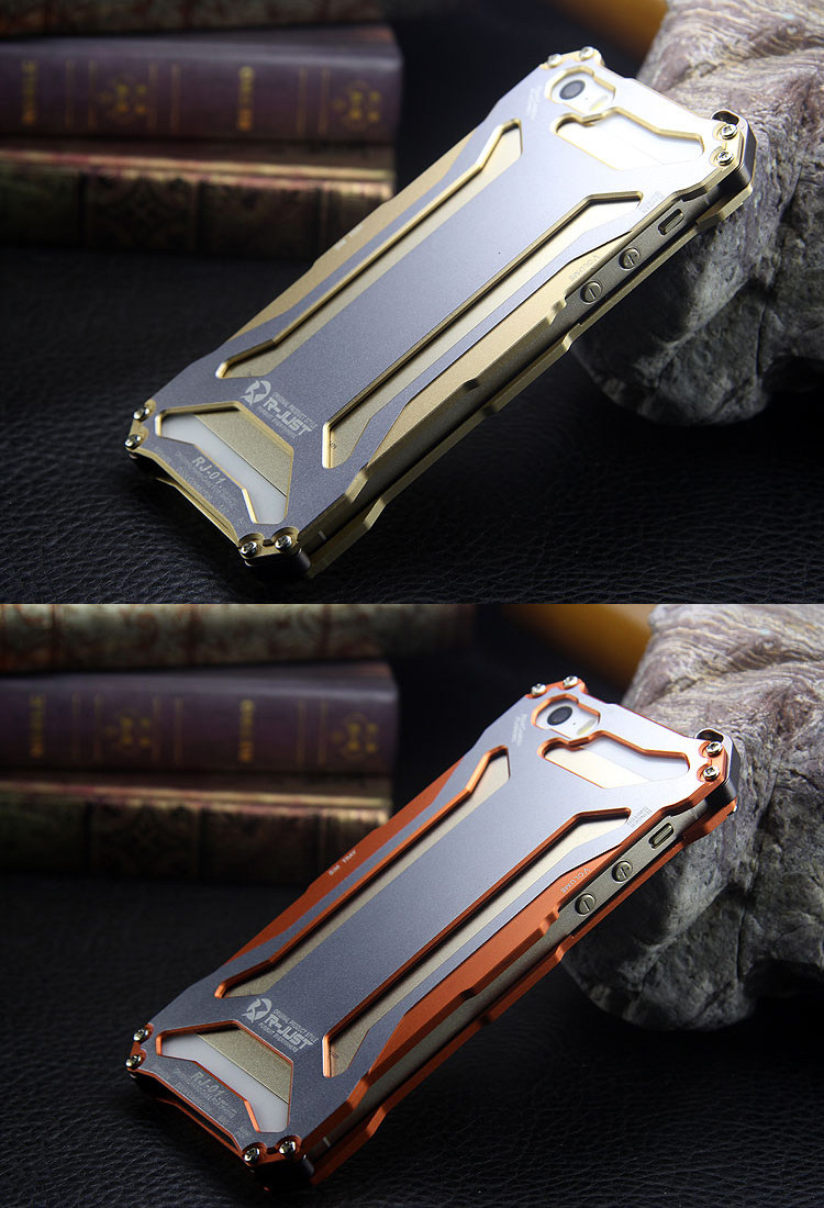 R-JUST GUNDAM Aerospace Aluminum Contrast Color Shockproof Metal Shell Outdoor Protection Protective Case for Apple iPhone SE/5S/5C/5