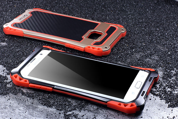 R-Just Amira Heavy Duty Dirtproof Shockproof Rainproof Aluminum Metal Bumper Carbon Fiber Back Cover Case for Samsung Galaxy S7 G9300/ S7 Edge G9350