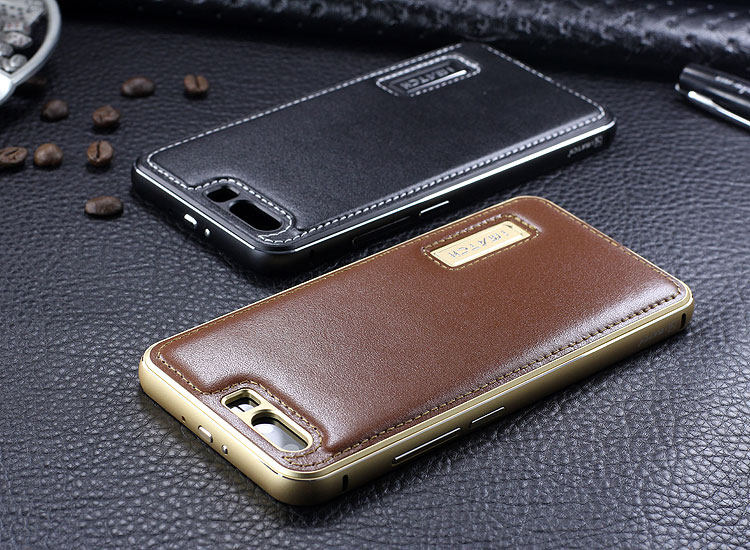 iMatch Luxury Aluminum Metal Bumper Premium Genuine Leather Back Cover Case for Huawei P10 Plus & Huawei P10