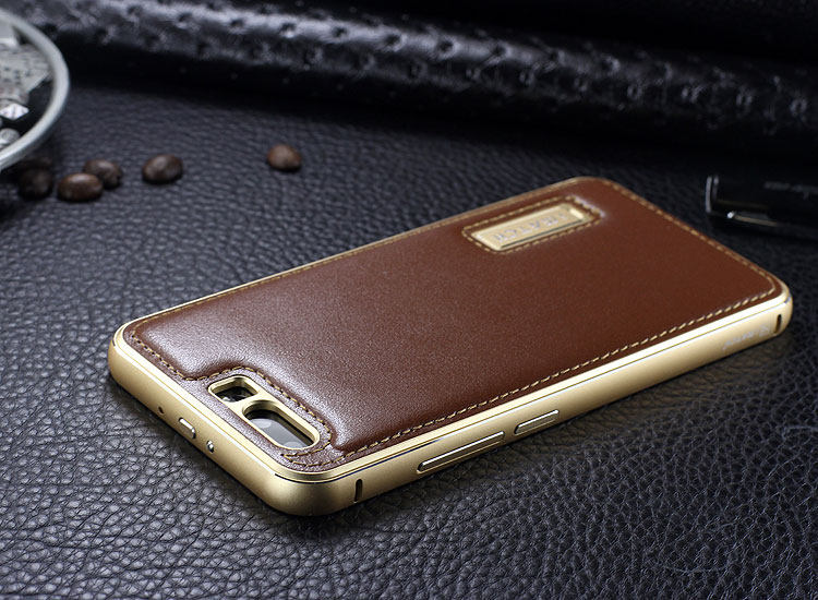 iMatch Luxury Aluminum Metal Bumper Premium Genuine Leather Back Cover Case for Huawei P10 Plus & Huawei P10