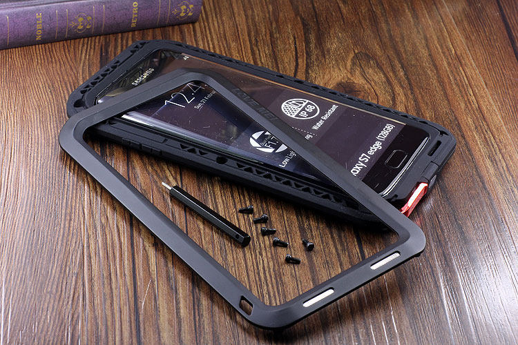 LOVE MEI Powerful Water Resistant Shockproof luminum Metal Gorilla Glass Heavy Duty Case Cover for Samsung Galaxy S7 Edge