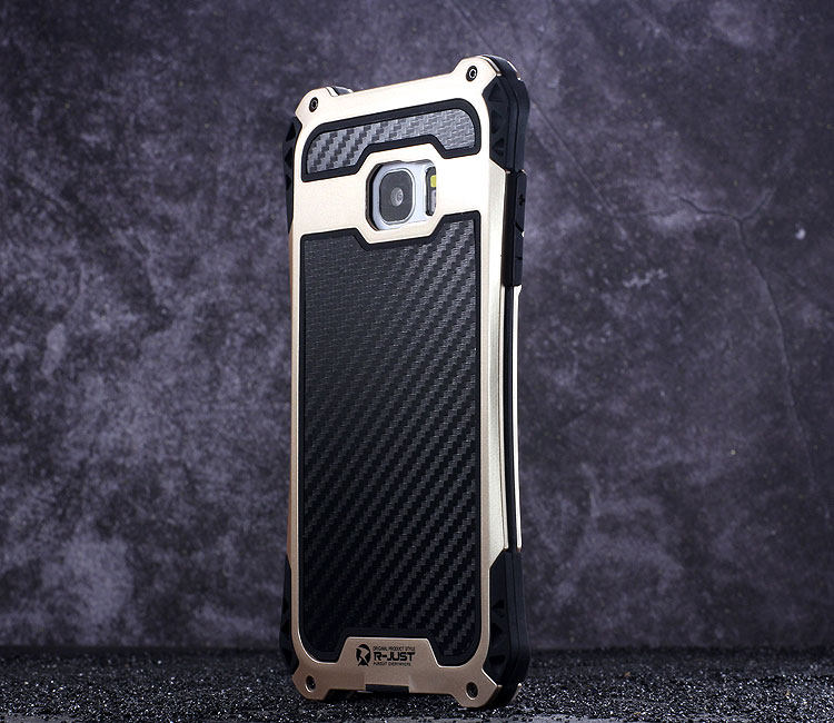 R-Just Amira Heavy Duty Dirtproof Shockproof Rainproof Aluminum Metal Bumper Carbon Fiber Back Cover Case for Samsung Galaxy S7 G9300/ S7 Edge G9350
