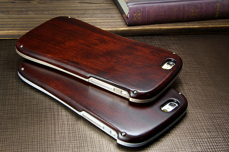 Armor King Allure Wood Neo Hybrid Aluminum Metal Frame Real Wooden Back Cover Case for Apple iPhone 6S/6