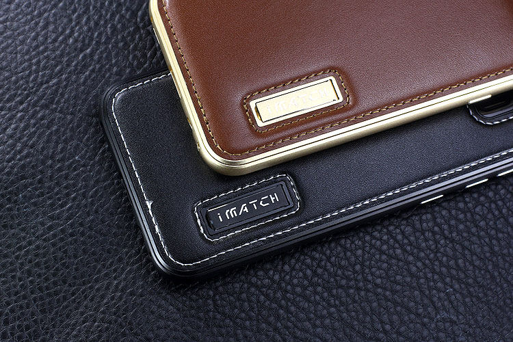 iMatch Luxury Aluminum Metal Bumper Premium Genuine Leather Back Cover Case for Samsung Galaxy S8 Plus/S8