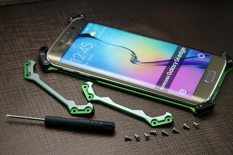 R-JUST GUNDAM Aerospace Aluminum Contrast Color Shockproof Metal Shell Outdoor Protection Case for Samsung Galaxy S6 Edge G9250