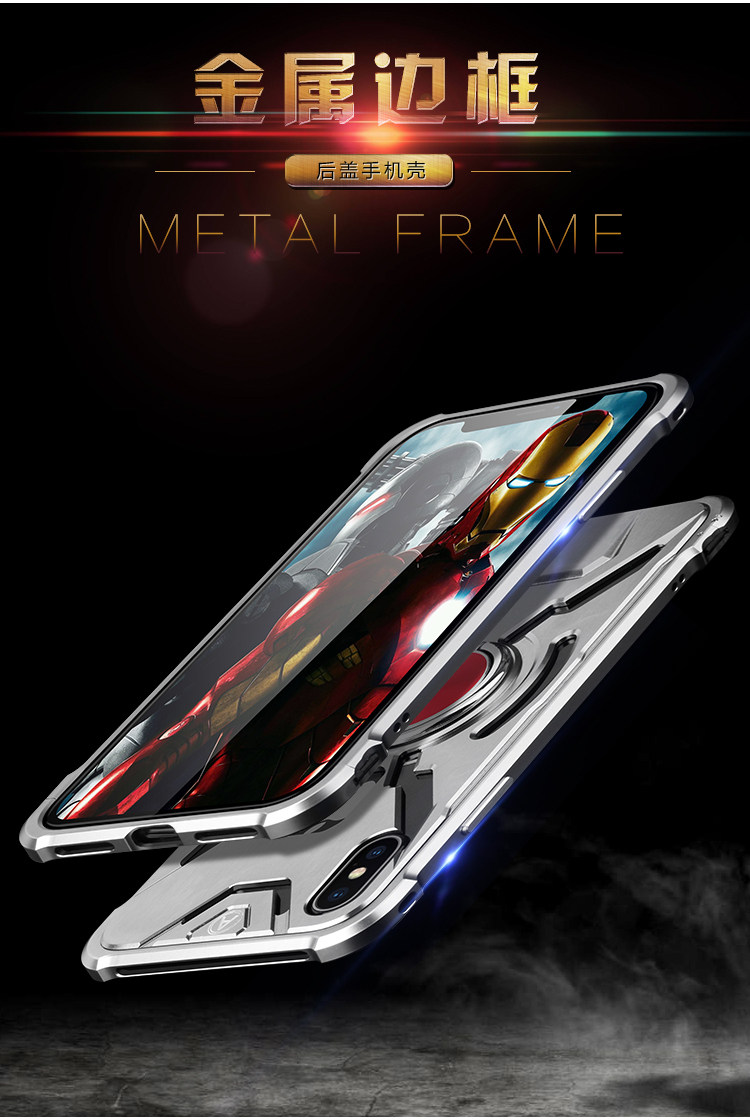 WK Iron Man Military Grade Shockproof Screw-less Metal Case w/ Ring Holder for Apple iPhone X