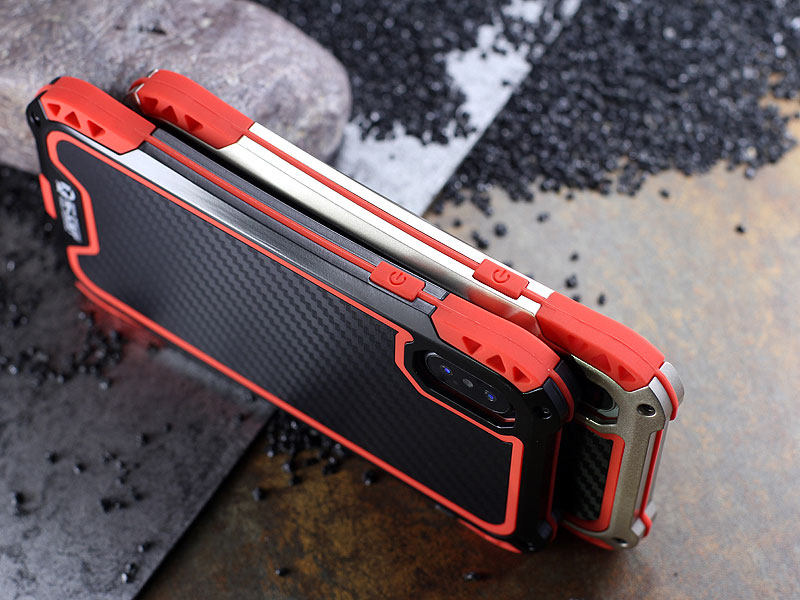 R-Just Amira Heavy Duty Dirtproof Shockproof Rainproof Aluminum Metal Bumper Carbon Fiber Back Cover Case for Apple iPhone X