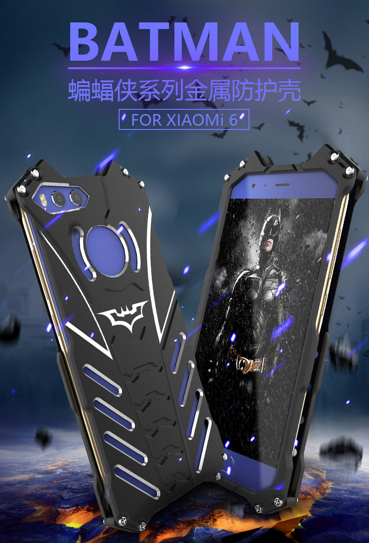 R-Just Batman Shockproof Aluminum Shell Metal Case with Custom Batarang Stent for Xiaomi Mi 6