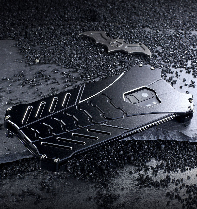 R-Just Batman Shockproof Aluminum Shell Metal Case with Custom Batarang Stent for Samsung Galaxy S9 Plus & Samsung Galaxy S9
