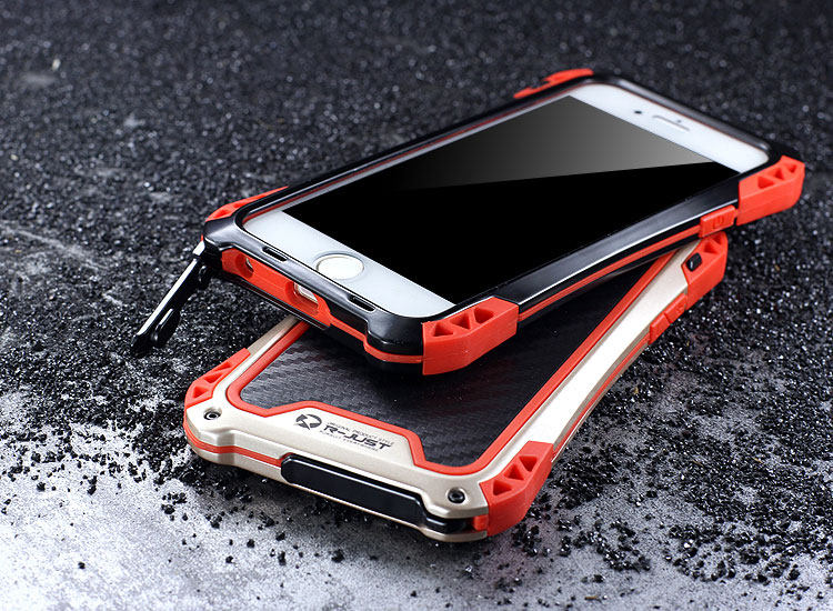 R-JUST Amira Heavy Duty Dirtproof Shockproof Rainproof Aluminum Metal Bumper Carbon Fiber Back Cover Case for Apple iPhone 6S/6 & iPhone 6S Plus/6 Plus & iPhone SE/5S/5