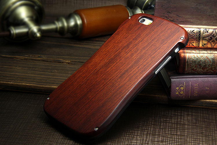 Armor King Allure Wood Neo Hybrid Aluminum Metal Frame Real Wooden Back Cover Case for Apple iPhone 6S/6