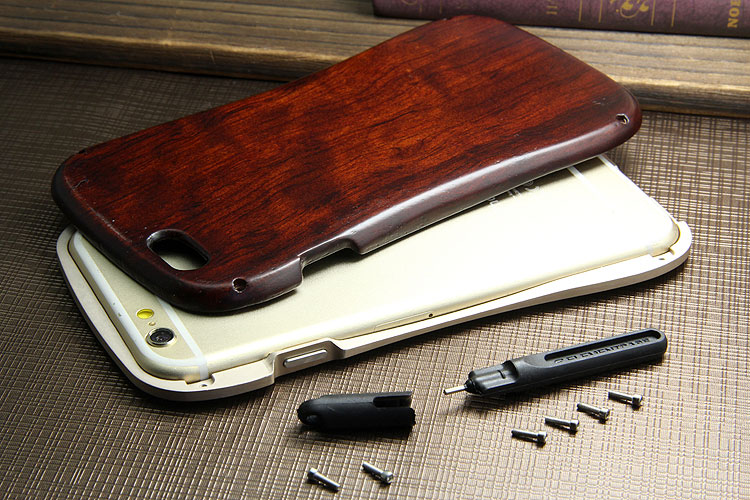 Armor King Allure Wood Neo Hybrid Aluminum Metal Frame Real Wooden Back Cover Case for Apple iPhone 6S/6