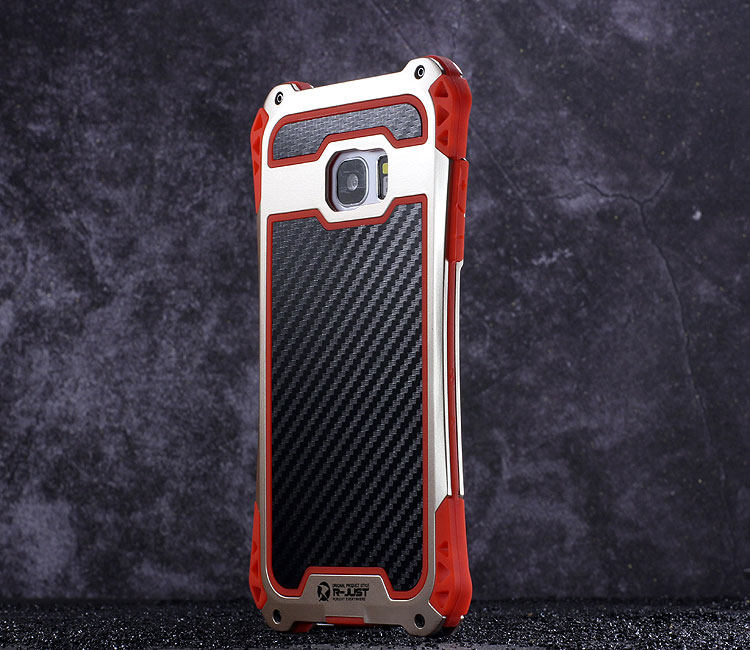 R-Just Amira Heavy Duty Dirtproof Shockproof Rainproof Aluminum Metal Bumper Carbon Fiber Back Cover Case for Samsung Galaxy S7 G9300/ S7 Edge G9350