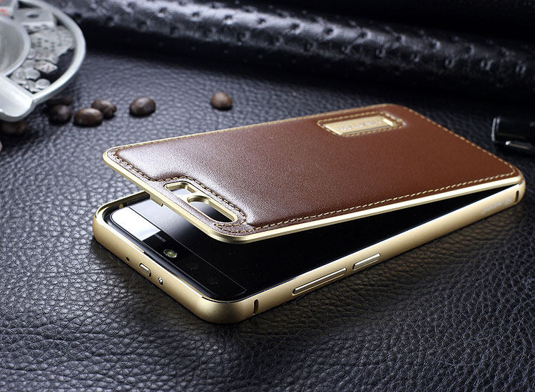 iMatch Luxury Aluminum Metal Bumper Premium Genuine Leather Back Cover Case for Huawei P10 Plus & Huawei P10