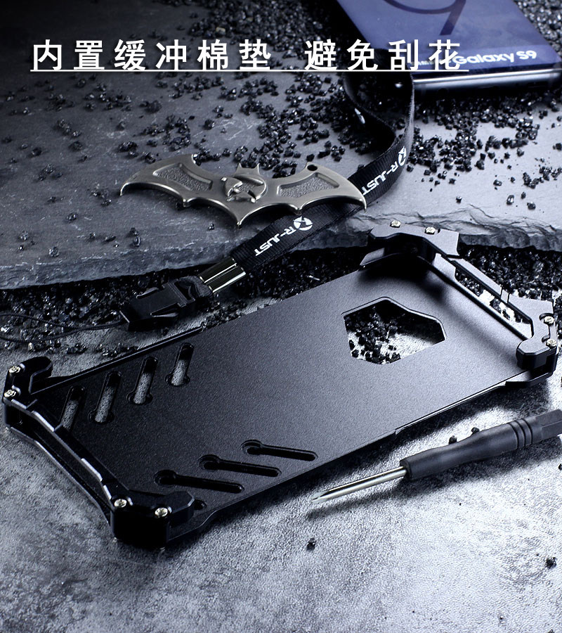 R-Just Batman Shockproof Aluminum Shell Metal Case with Custom Batarang Stent for Samsung Galaxy S9 Plus & Samsung Galaxy S9