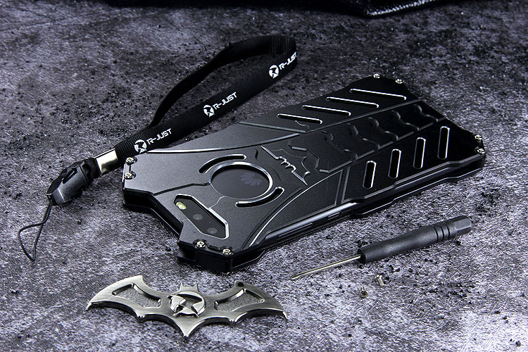 R-Just Batman Shockproof Aluminum Shell Metal Case with Custom Batarang Stent for Huawei P10 & Huawei P10 Plus