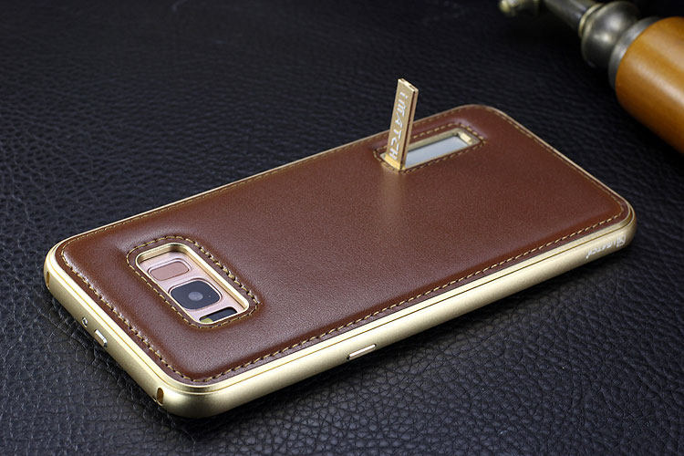 iMatch Luxury Aluminum Metal Bumper Premium Genuine Leather Back Cover Case for Samsung Galaxy S8 Plus/S8