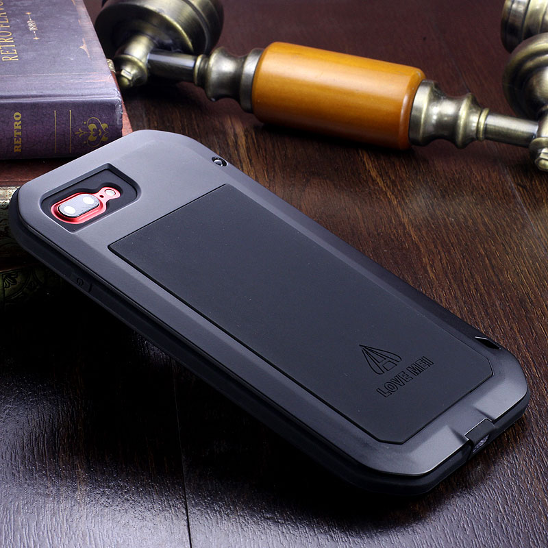 LOVE MEI Powerful Water Resistant Shockproof Dust/Dirt/Snow Proof Aluminum Metal Outdoor Gorilla Glass Heavy Duty Case Cover for Apple iPhone 7 Plus & iPhone 7