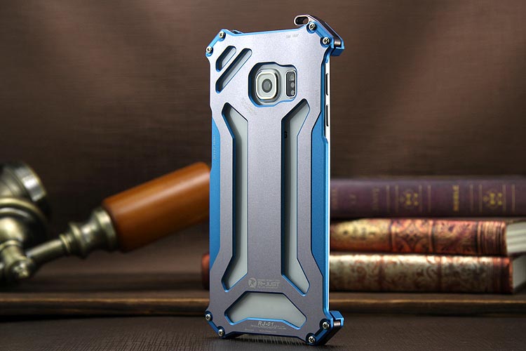 R-JUST GUNDAM Aerospace Aluminum Contrast Color Shockproof Metal Shell Outdoor Protection Case for Samsung Galaxy S6 Edge G9250