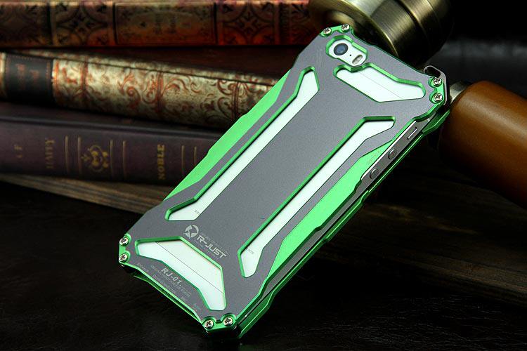 R-JUST GUNDAM Aerospace Aluminum Contrast Color Shockproof Metal Shell Outdoor Protection Protective Case for Apple iPhone SE/5S/5C/5