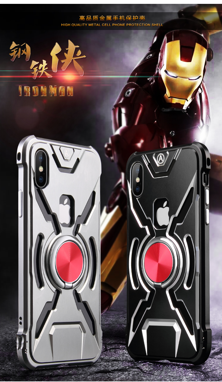 WK Iron Man Military Grade Shockproof Screw-less Metal Case w/ Ring Holder for Apple iPhone X