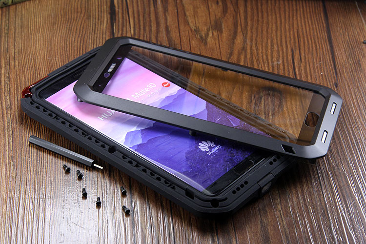 LOVE MEI Powerful Water Resistant Shockproof Dust/Dirt/Snow Proof Aluminum Metal Outdoor Gorilla Glass Heavy Duty Case Cover for Huawei Mate 10