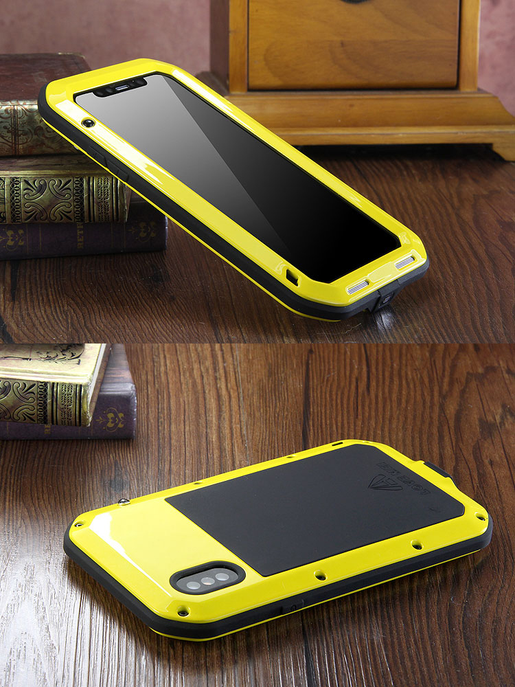 LOVE MEI Powerful Water Resistant Shockproof Dust/Dirt/Snow Proof Aluminum Metal Outdoor Gorilla Glass Heavy Duty Case Cover for Apple iPhone X