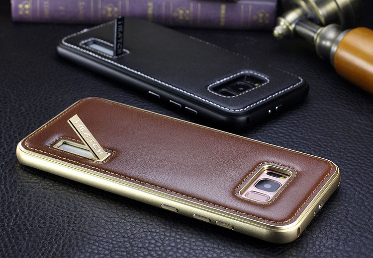 iMatch Luxury Aluminum Metal Bumper Premium Genuine Leather Back Cover Case for Samsung Galaxy S8 Plus/S8