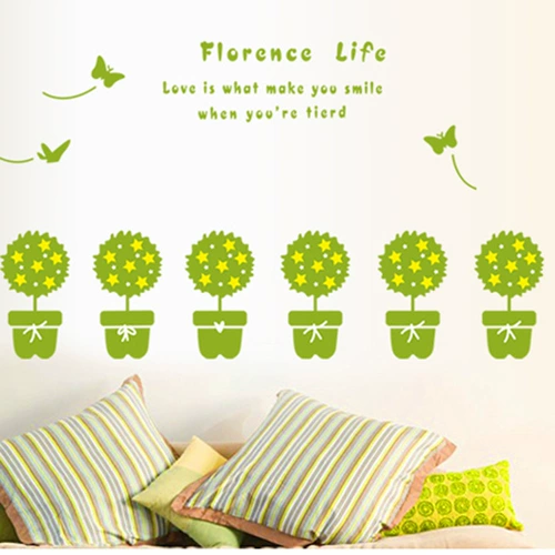 Зеленый цветочный горшок на стену, съемная настенная наклейка для гостиной
