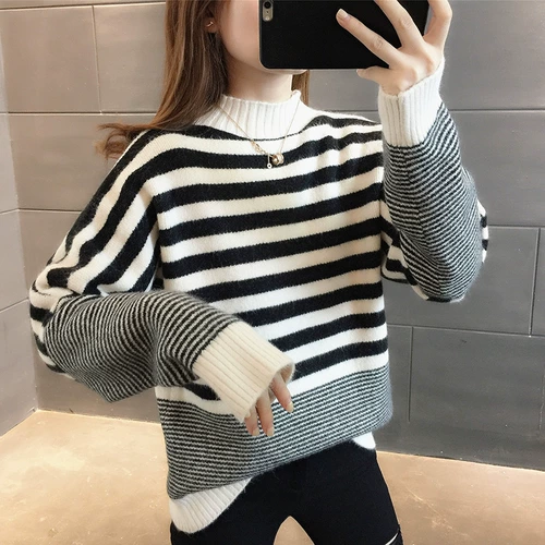 Весенний осенний лонгслив, базовый свитер, в корейском стиле, высокий воротник