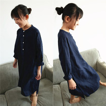 Seven sets of original spring and autumn new childrens cotton and linen solid color long-sleeved dress for girls linen Mori skirt