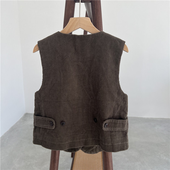 Qiji spring and autumn new children's clothing medium and large children's pure cotton casual threaded vests for boys and girls Japanese corduroy tops