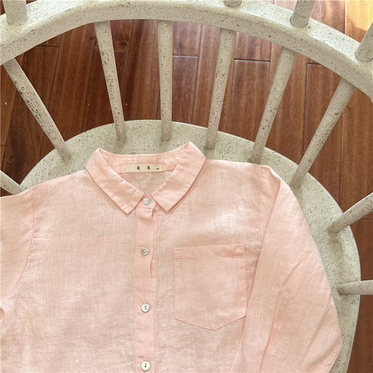 Qiji spring and autumn new children's clothing medium and large children's linen casual long-sleeved shirts girls Japanese pink shirts parent-child